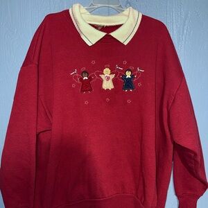 VINTAGE Red Sweatshirt with Angel Embroidery